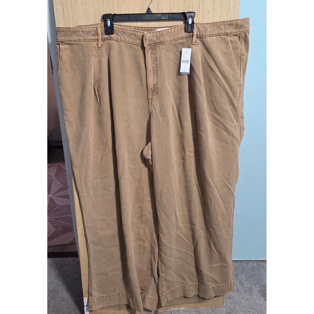 Lane Bryant Size‎ 26 Wide Leg Trousers Camel Tan Lyocell Pleated Mid Rise Pants